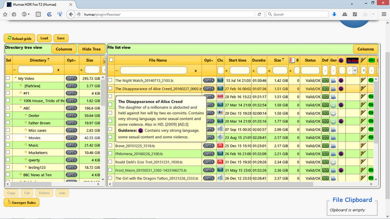 Fixed size table, single directory (Movies) selected